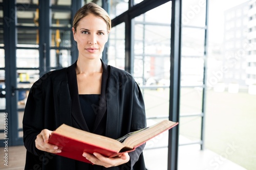Female lawyer reading a book attentively