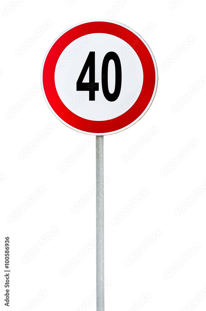 Round speed limit 40 road sign isolated on white Round speed limit 40 road sign isolated on white