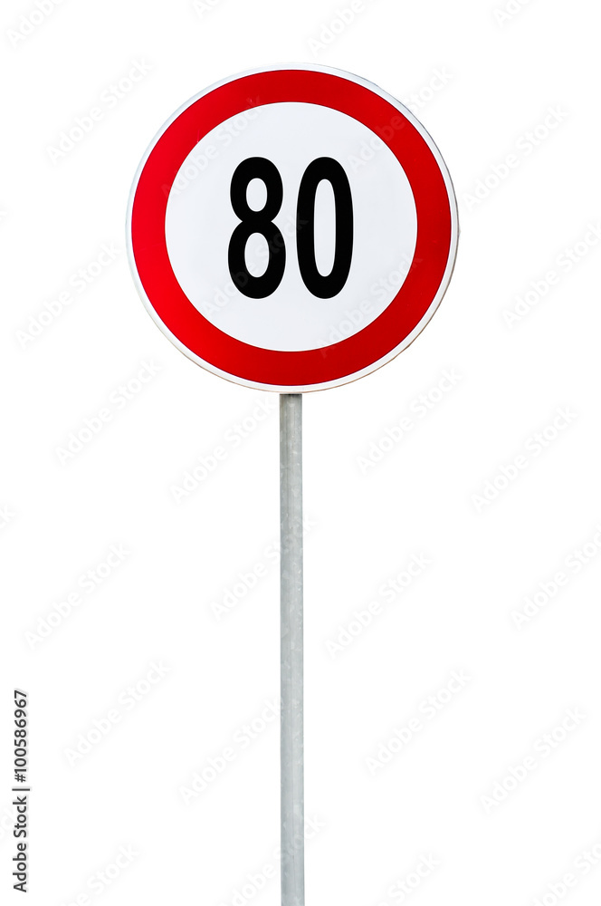Round speed limit 80 road sign isolated on white Round speed limit 80 road sign isolated on white