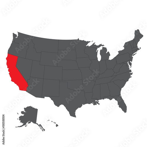 California red map on gray USA map vector