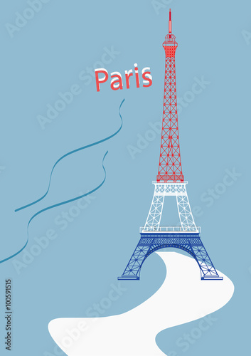 Fototapeta Naklejka Na Ścianę i Meble -  vector Eiffel Tower with nice background light blue