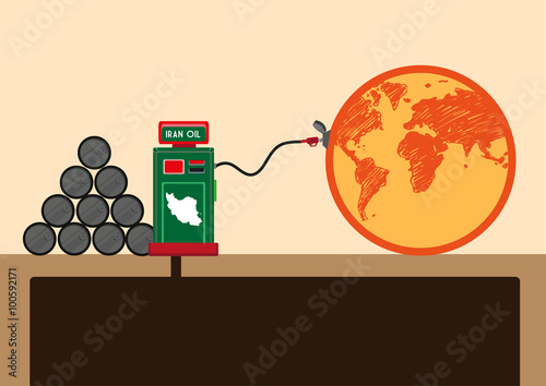 Islamic Republic of Iran Supplies Oil to the World after Lifting of trade sanctions concept. Editable  Clip Art.
