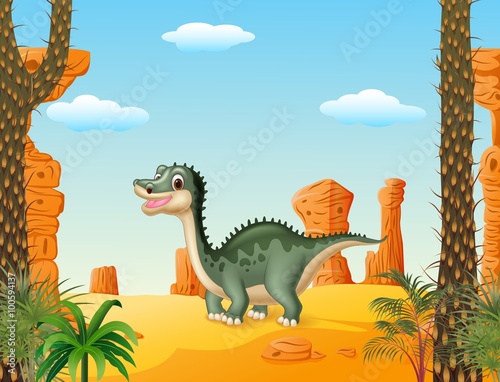 Cartoon cute dinosaur withprehistoric t background