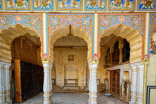 Frescoed Havelis in Mandawa, traditional ornately decorated residence, India. Rajasthan photo