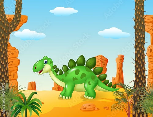 Cartoon cute dinoasur with the desert background