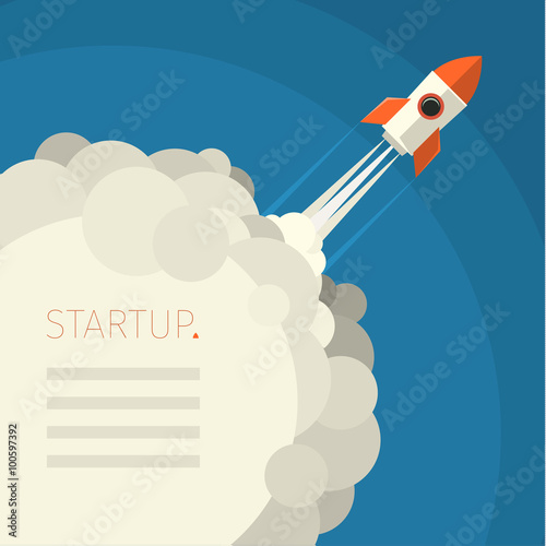 Concept of start up rocket on blue