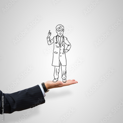 Caricatures of businessman in palm