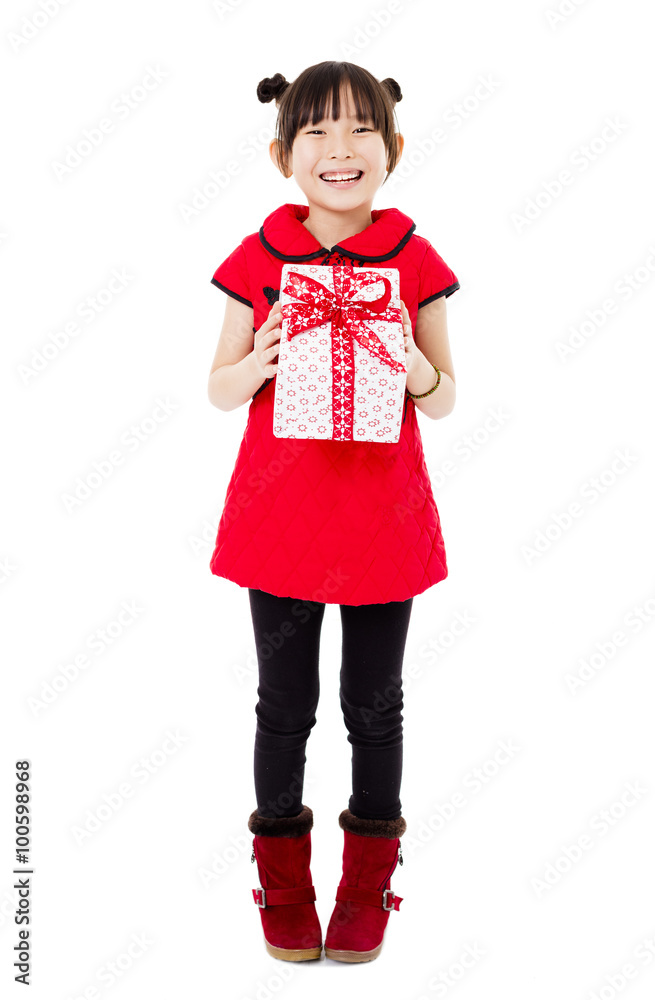 happy chinese new year. child holding gift box