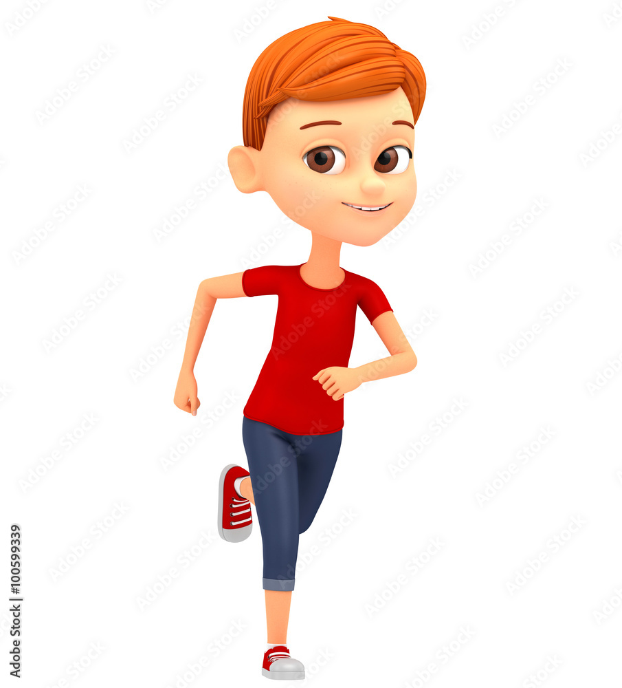 Cheerful boy isolated on white background running. 3d rendered i Cheerful boy isolated on white background running. 3d rendered i