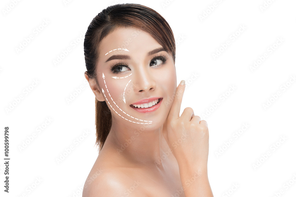 beautiful woman ready for cosmetic surgery, isolated on white with clipping path beautiful woman ready for cosmetic surgery, isolated on white with clipping path