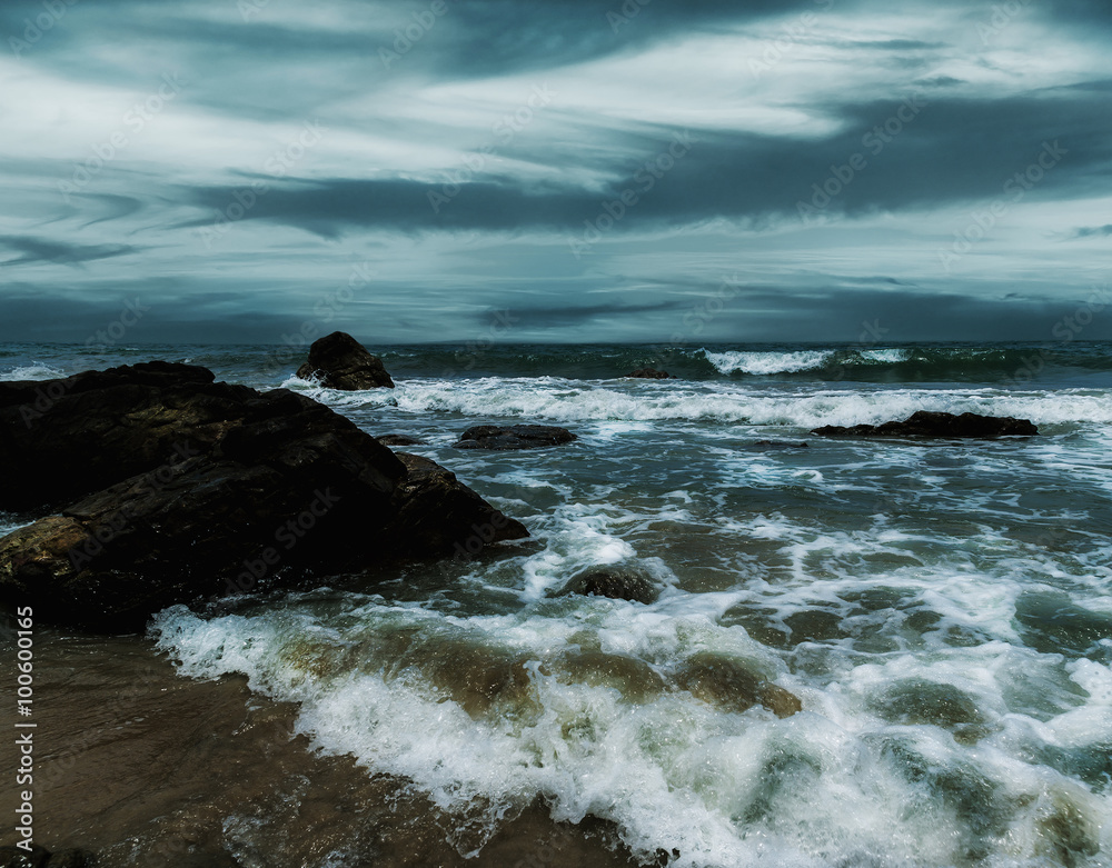 Sea and beach storm