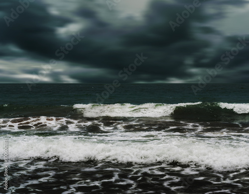 Sea and beach with sky storm cloud