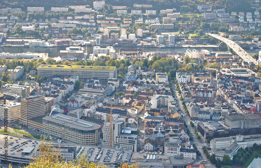 Bergen city in Norway. View from hill