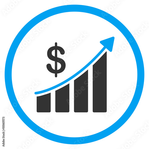 Sales Bar Chart vector icon. Style is bicolor flat circled symbol, blue and gray colors, rounded angles, white background.