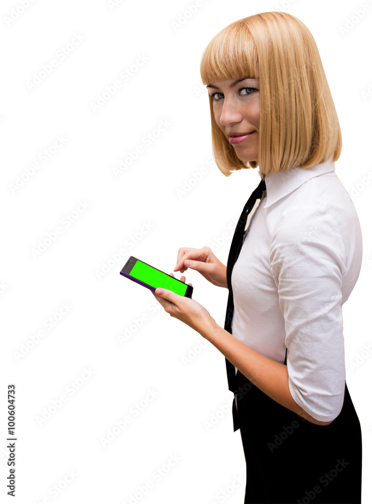 girl with cell phone is smiling girl with cell phone is smiling