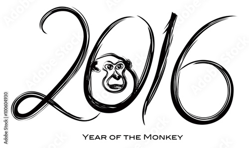 2016 Year of the Monkey Ink Brush Strokes Vector Illustration