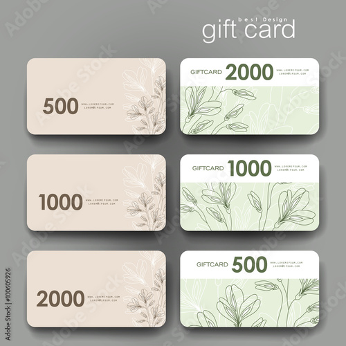 Gift coupon, discount card template with  floral ornament background