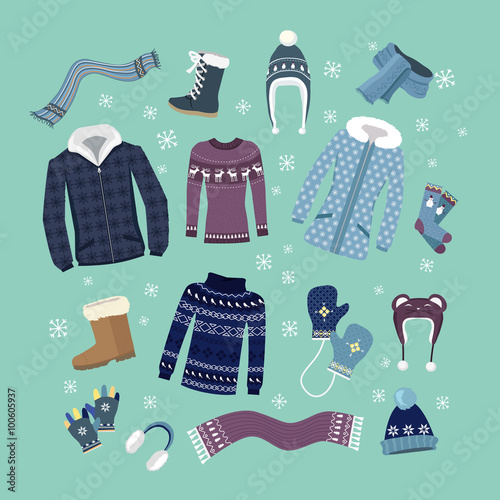 Set of Warm Winter Clothes Design