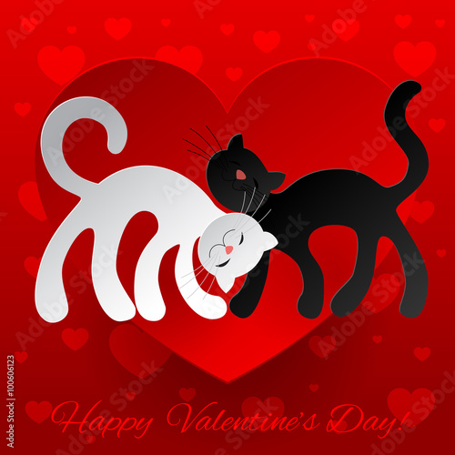 Valentine card wuth two enamored cats