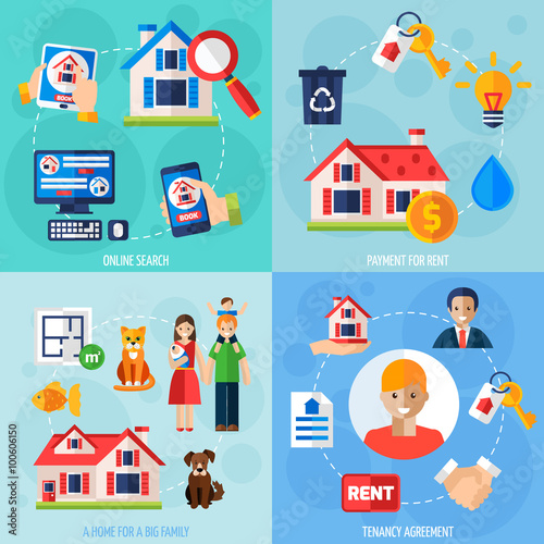 Rent and tenancy icons set
