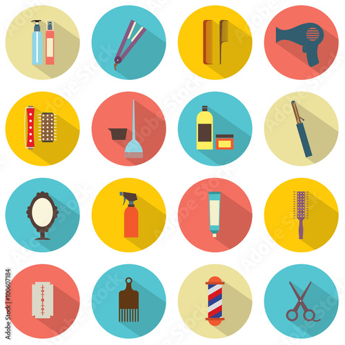 Flat Design Hairdressing Icons Set 16.