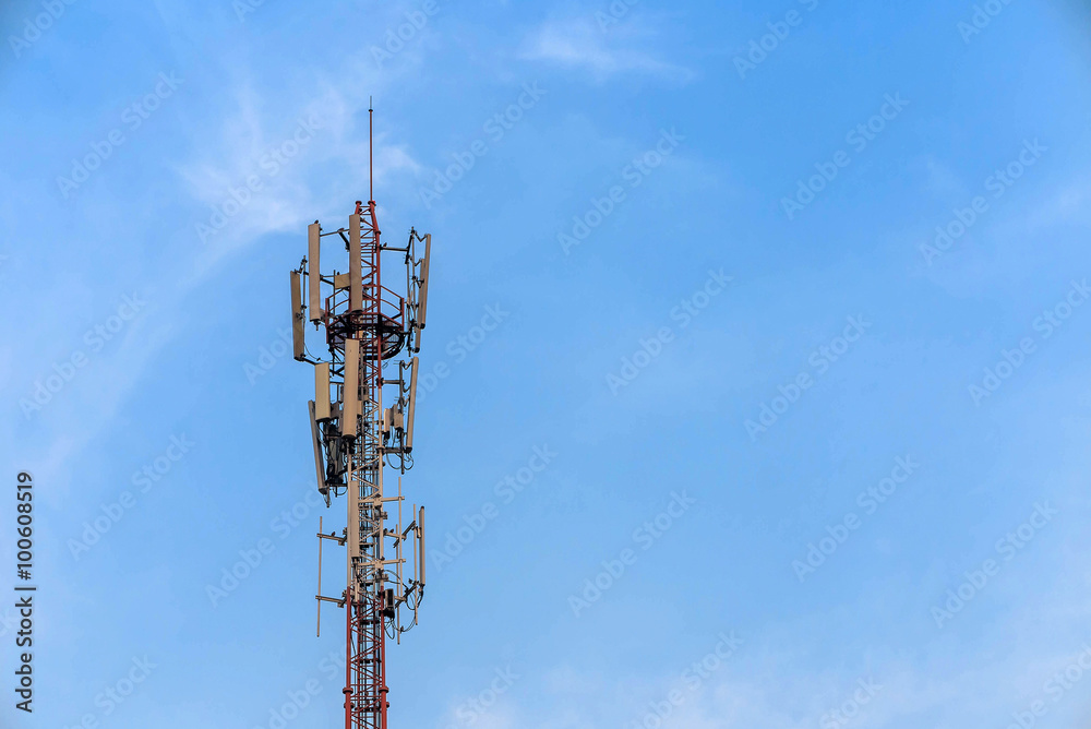 Antenna and telecommunication tower in blue sky background Antenna and telecommunication tower in blue sky background