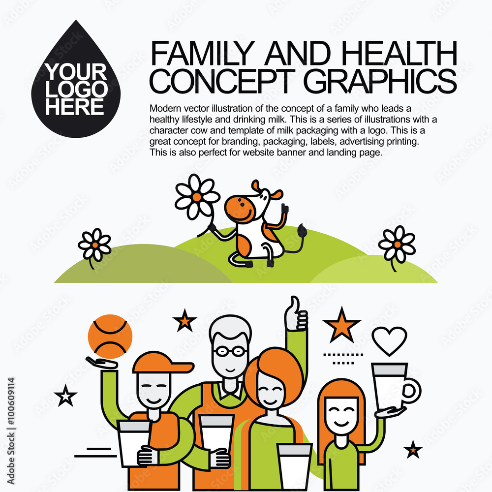 Family Healthy Infographic With Character Cow