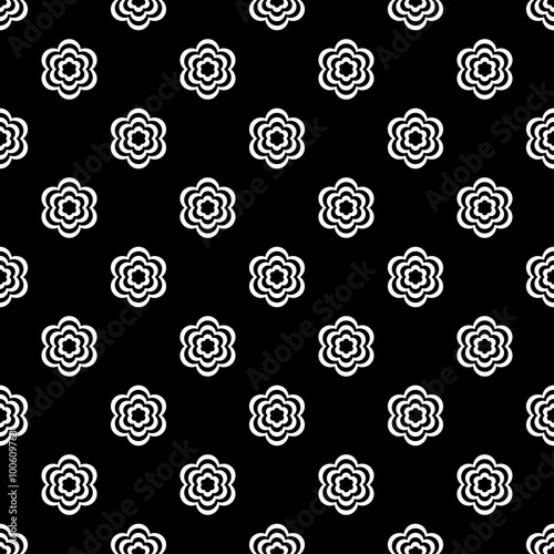 Seamless black and white vector background with decorative flowers