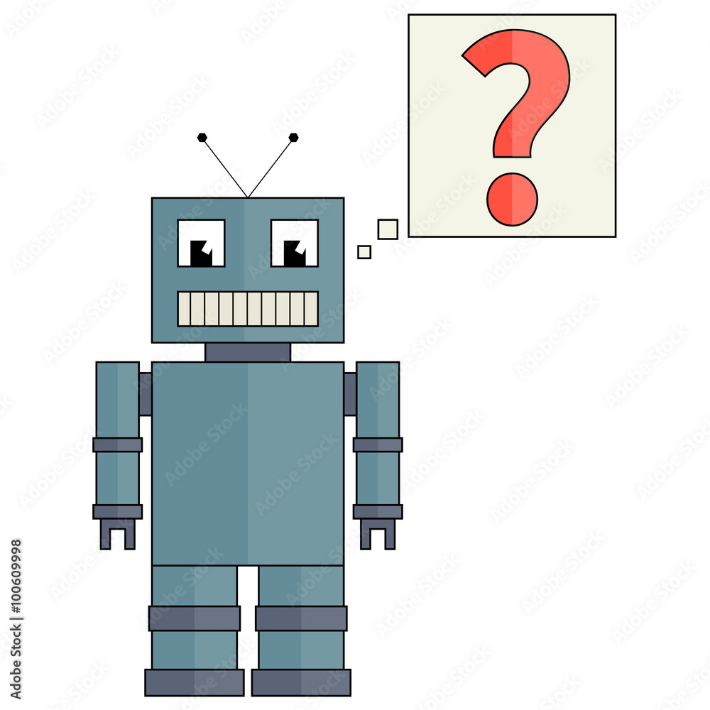 Funny Robot with question mark vector de Stock | Adobe Stock