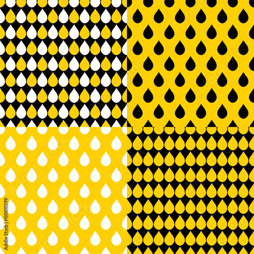 Set Yellow Black Water Drops Background Vector Illustration.
