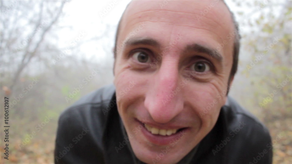 man approach the camera/in the forest approach to camera man smiling man approach the camera/in the forest approach to camera man smiling