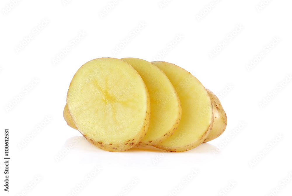 Sliced potatoes on white background