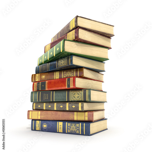 3d render of stack old colorful books on a white background.