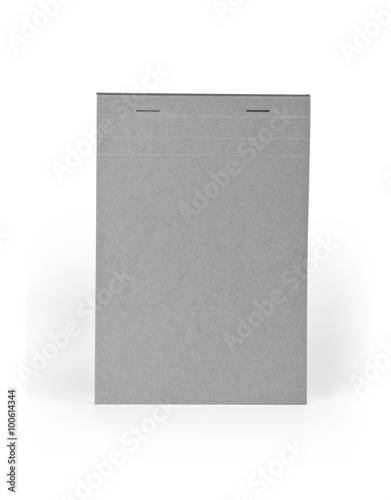 Blank gray notebook isolated on white background. photo