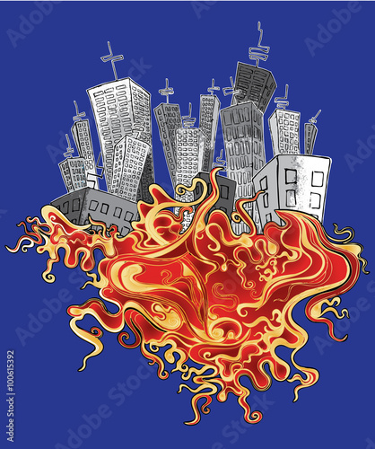 city with high building on the organic element background