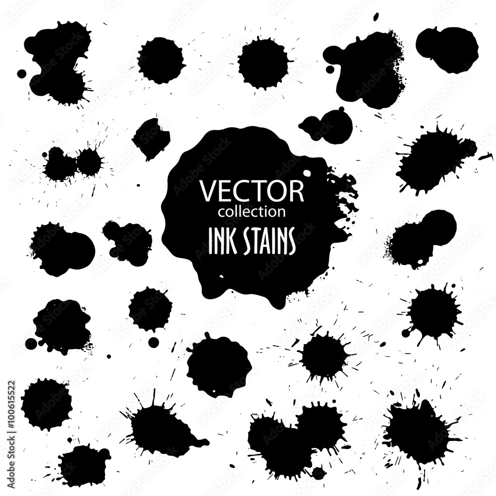 Vector collection of various ink splatter - obrazy, fototapety, plakaty 