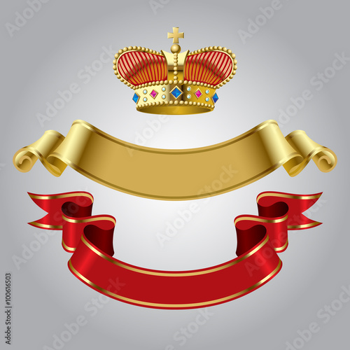 Royal crown with gold and red ribbons