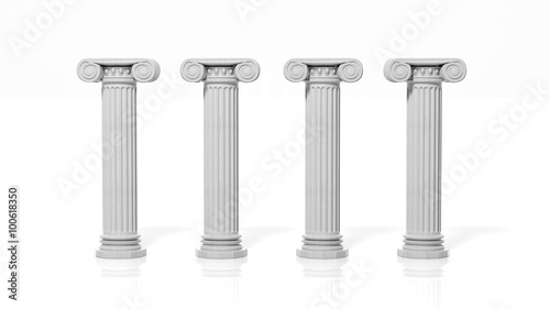Fotografia Four ancient pillars, isolated on white background.
