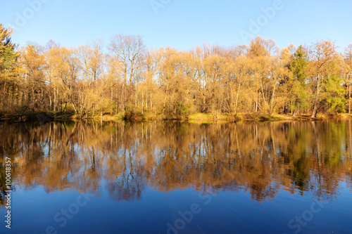 Fototapeta Naklejka Na Ścianę i Meble -  autumn landscape with symmetrical reflection