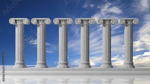 Six ancient pillars with bluet sky background. photo
