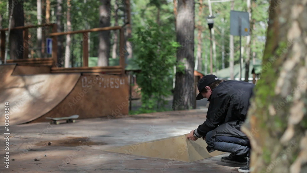 man drills in skatepark the construction man drills in skatepark the construction