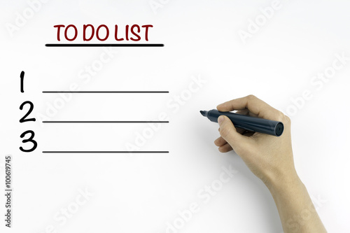 Hand with marker. Blank TO DO LIST list business concept, chart,