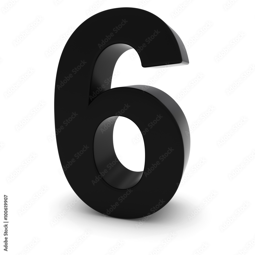 Black 6 - 3D Number Six Isolated on white Black 6 - 3D Number Six Isolated on white