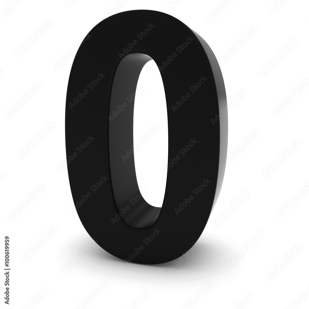 Black 0 - 3D Number Zero Isolated on white Stock Illustration | Adobe Stock
