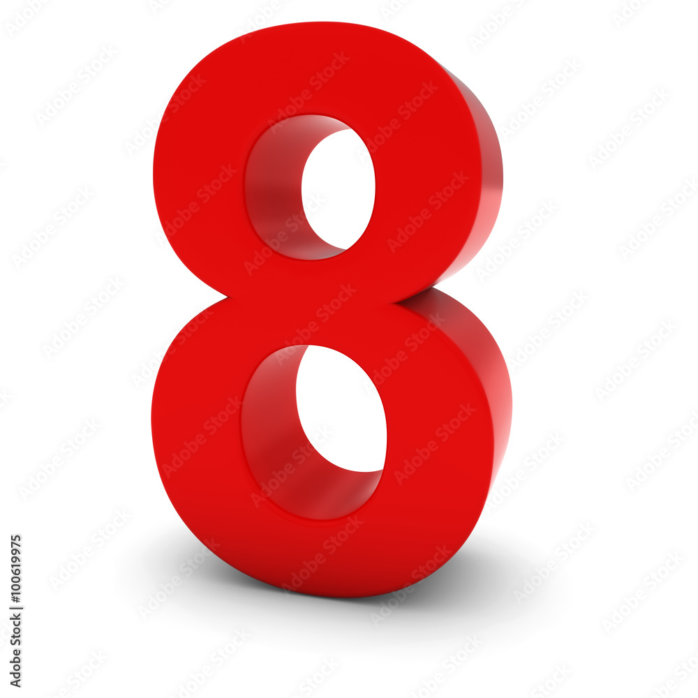 Red 8 - 3D Number Eight Isolated on white Red 8 - 3D Number Eight Isolated on white