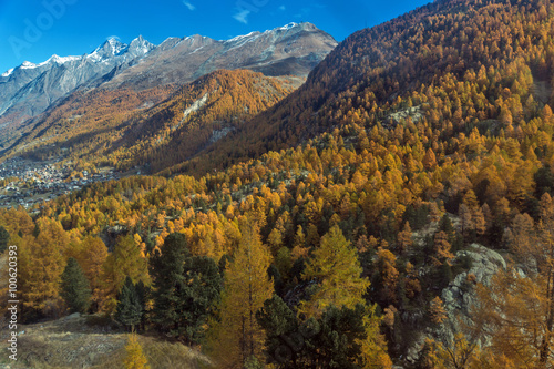 Amazing autumn panorama of Swiss Alps, Canton of Valais, Switzerland 