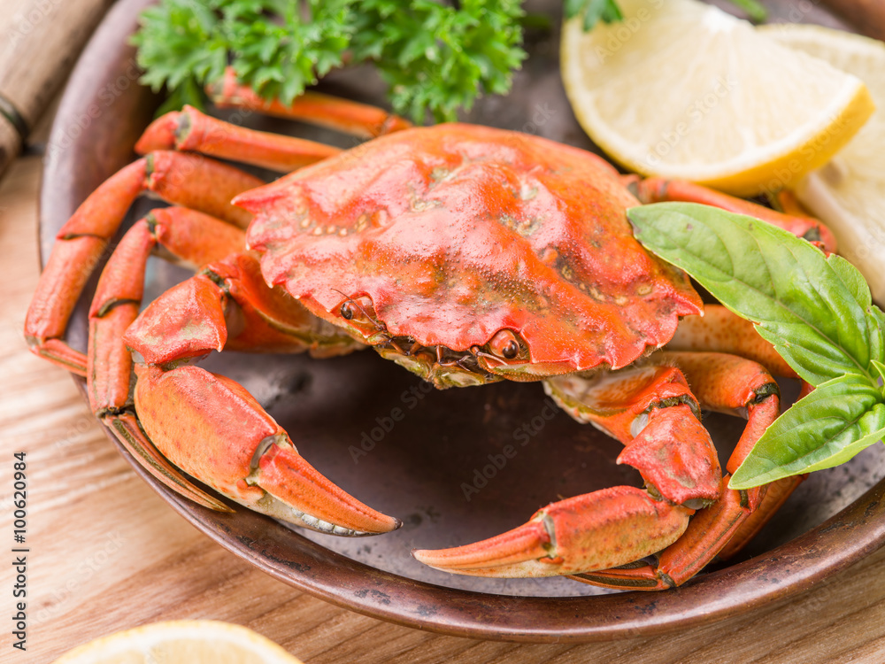Cooked crab with lemon and herbs. Cooked crab with lemon and herbs.