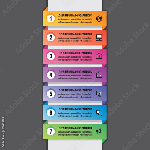 Business infographic concept - horizontal colored banners in vertical structure - vector layout for presentation, brochure, website and other projects. Infographic numbered options. Vector icons set.