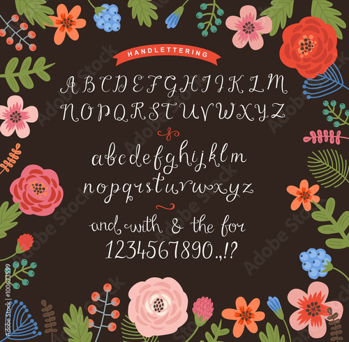 Floral background with a set of handwritten letters
