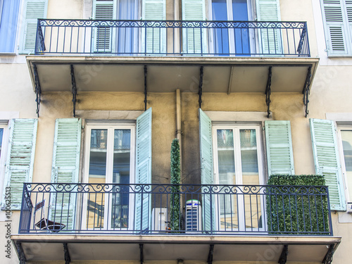 NICE, FRANCE, on JANUARY 7, 2016. Typical architectural details of houses in historical part of the city photo